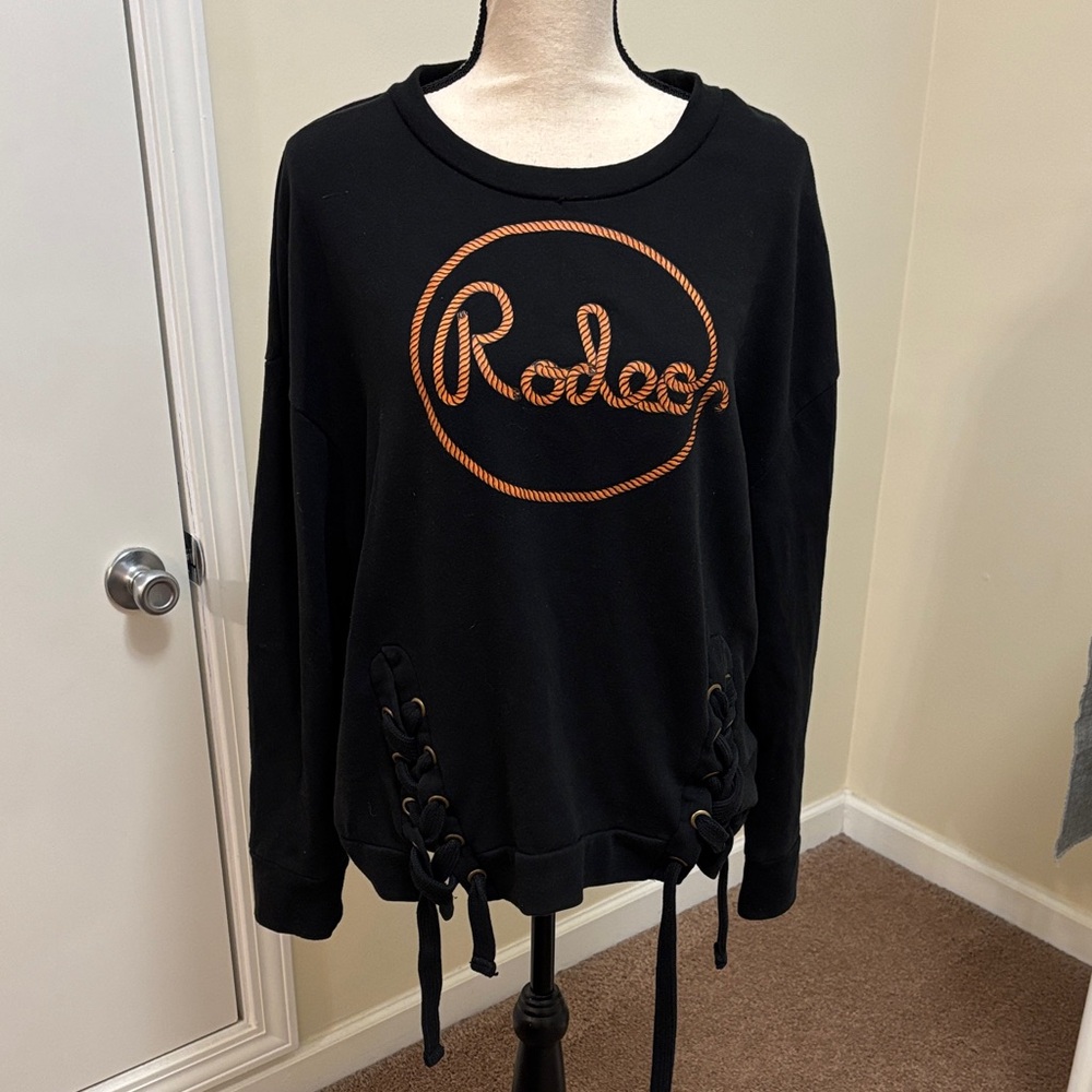 Rock&Roll Cowgirl Black Sweatshirt with Orange Logo size XL
